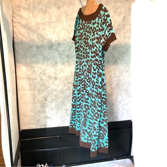 Teal Floral Flowy Knee Length Turquoise Brown by Apt 9 Dress Womens Petite Large - Picture 5 of 16